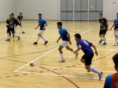 Ataque de un jugador del CD Olite FS en el área del GCH Garbayo Chivite Cintruénigo FS