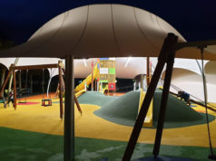 Cadreita cubrirá dos de sus parques infantiles adaptándolos al covid y la climatología Foto del parque de San Juan en Pamplona que se ha tomado como referencia para los parques de Cadreita