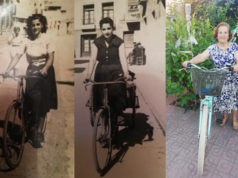 María Sanz, toda una vida en bici María Sanz, con su bicicleta, en tres momentos de su vida